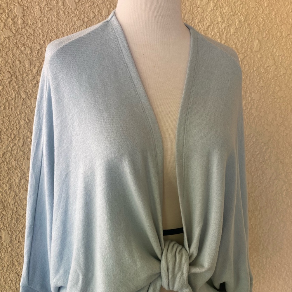 CHICO'S Ice Sage Tie Front Soft Knit Cardigan Size 1/M - Picture 1 of 7